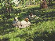 johan krouthen Three reading women in a summer landscape oil painting reproduction
